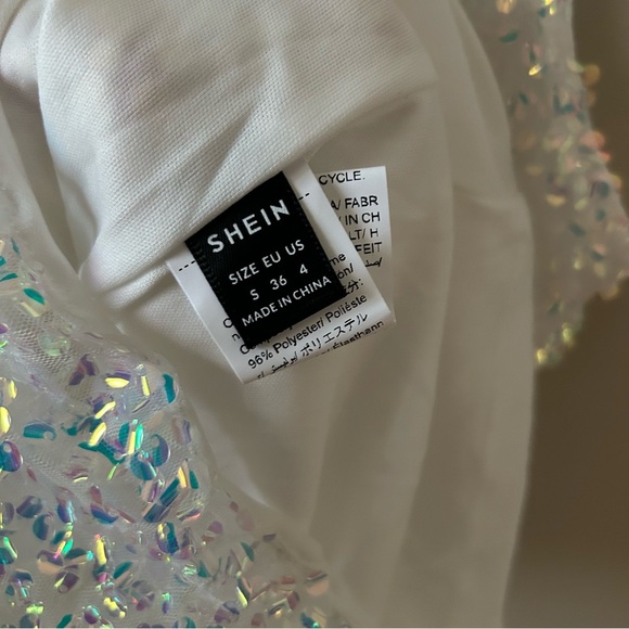 NWOT SHEIN Elegant White Sequin Sparkle Mini Bodycon Sleeveless Dress Size Small - Picture 5 of 8
